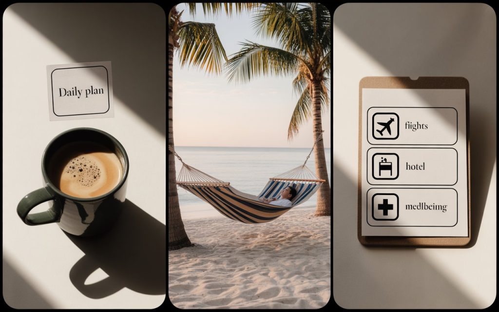 Morning travel check-in, planned rest, and backup solutions”