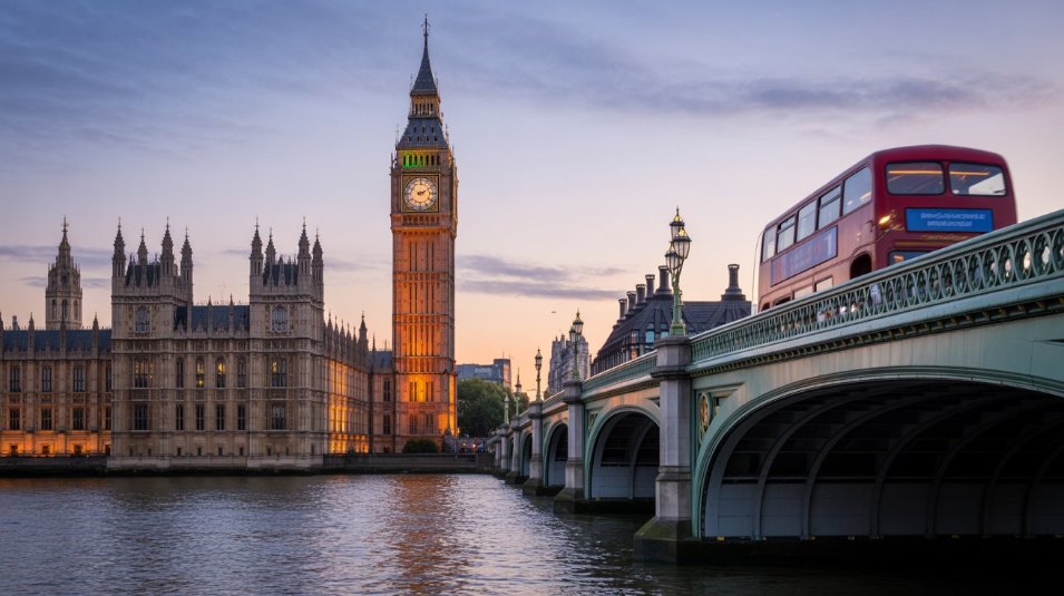 Big Ben and Westminster Bridge at dusk — London remains one of Europe’s most iconic cities for history, culture, and royal heritage.