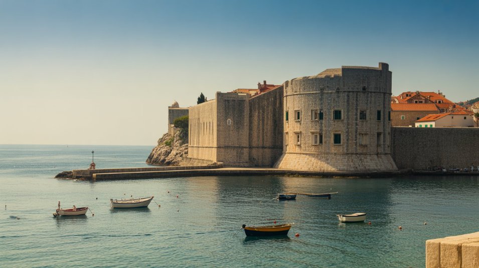 The medieval walls of Dubrovnik overlooking the Adriatic Sea — this coastal gem is the Pearl of the Adriatic.